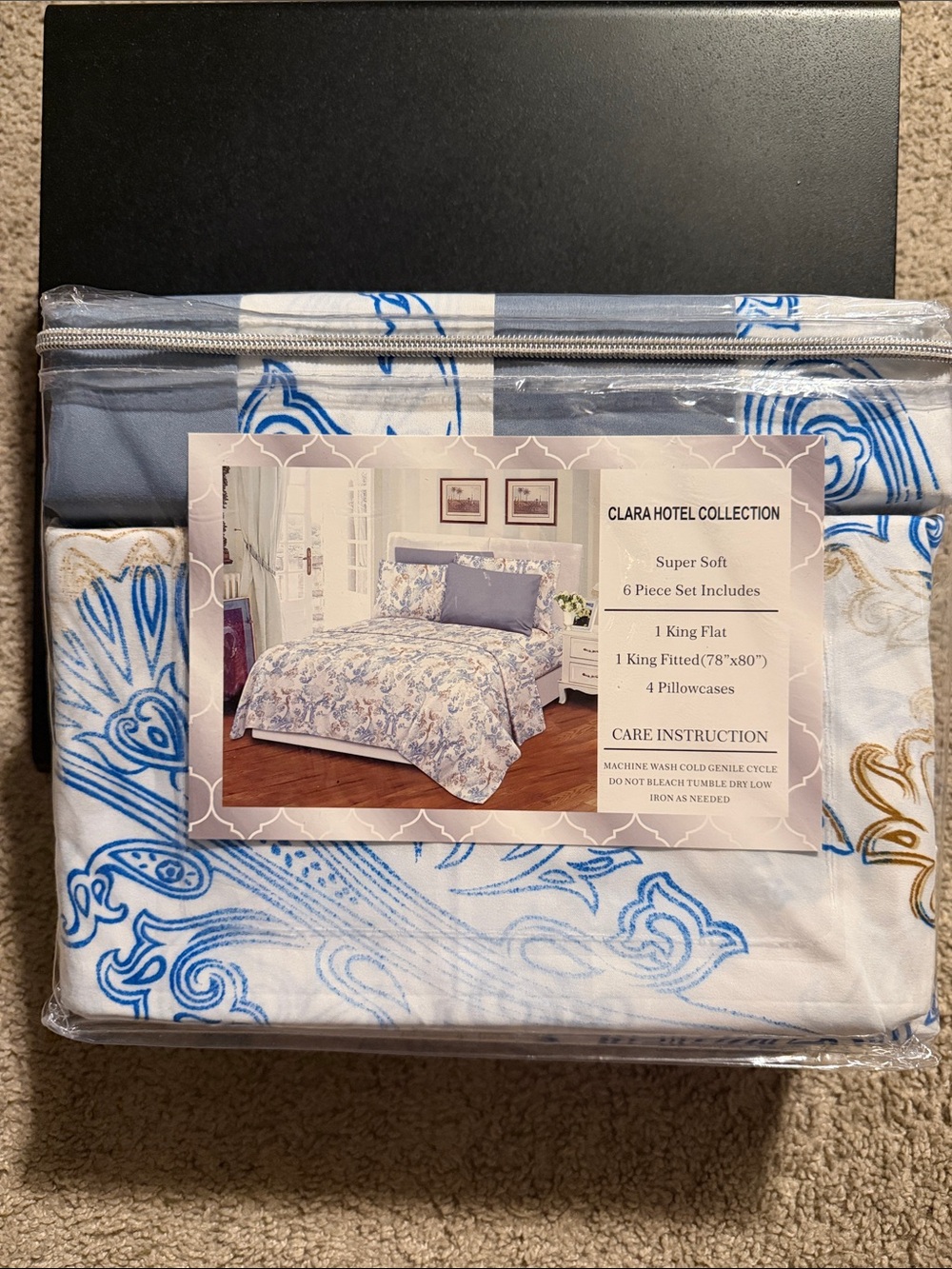 Hotel Collection Blue and White Floral 6-Piece King Bedding Set